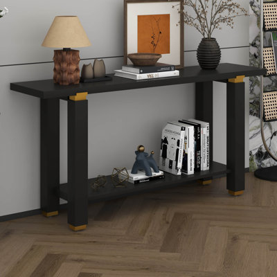 Console de 62,9 po avec console minimaliste moderne, canapé d'entrée en bois de pin massif avec détails en métal, tablette de rangement ouverte