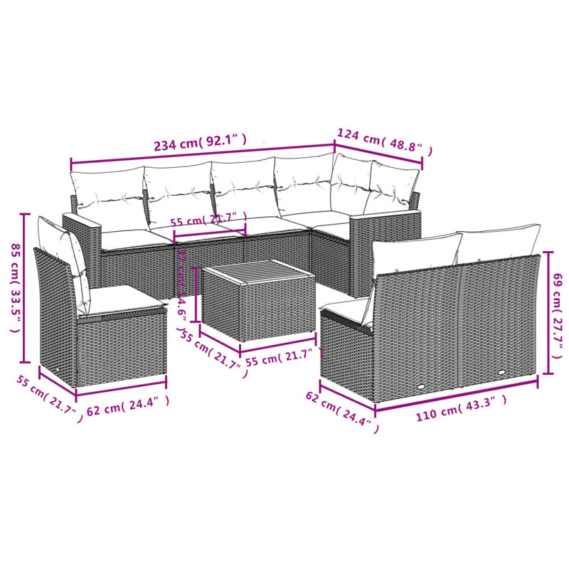 Ensemble de canapé de jardin Vidaxl gris