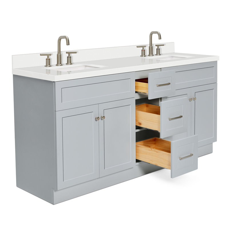 Hamlet 73'' Double Bathroom Vanity with White Quartz Top, Gray