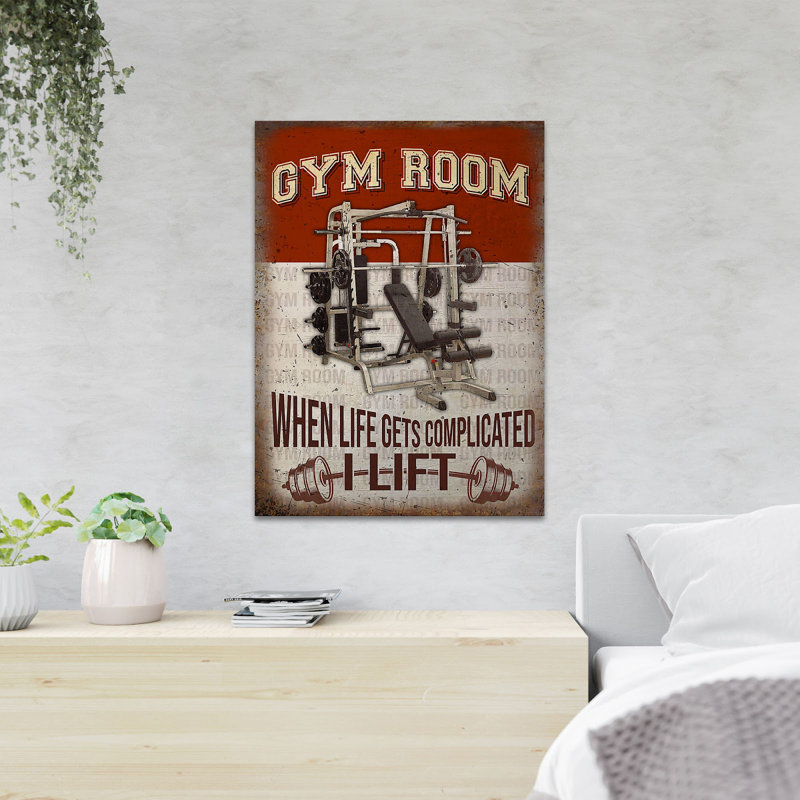 Machine in Gym Studio - When Life Gets Complicate I Lift - 1 pièce, reproduction d'art graphique sur toile tendue