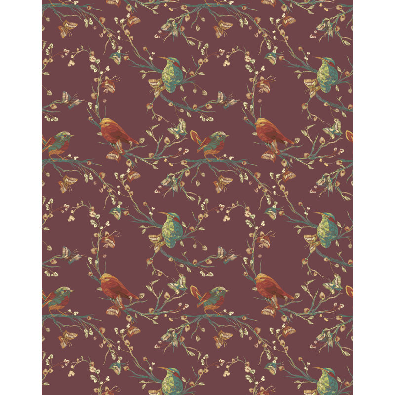 Bird Floral Wallpaper, Red