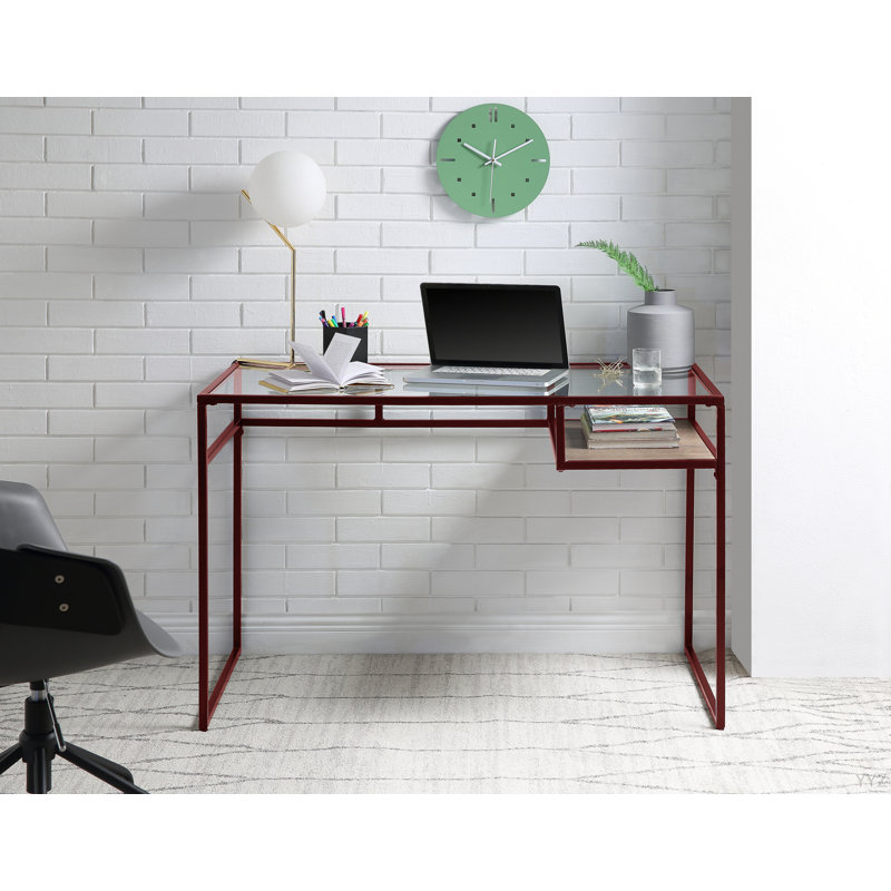 Bureau d'écriture avec plateau en verre et finition rouge