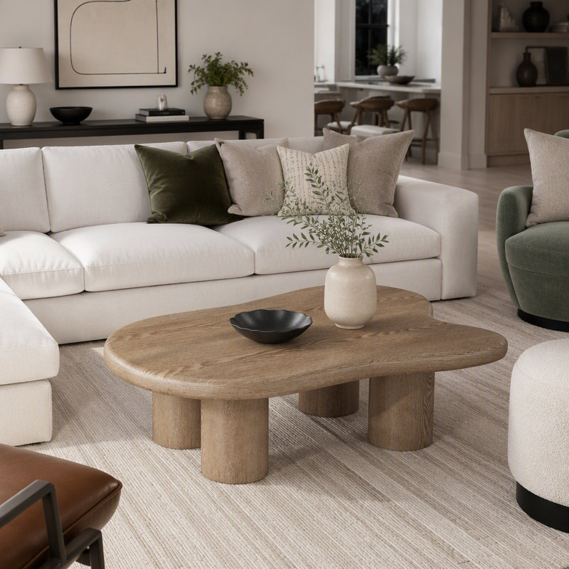 Table basse en noyer de forme libre, centre de table en bois d'ingénierie pour le salon