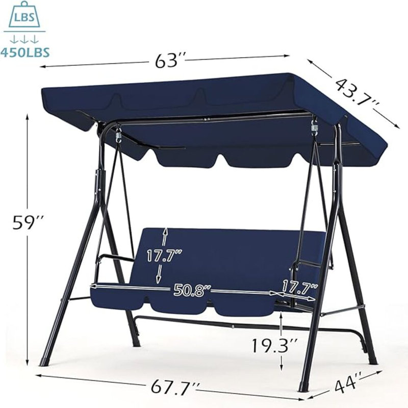 Khloee 3 Person Porch Swing with Canopy, Blue