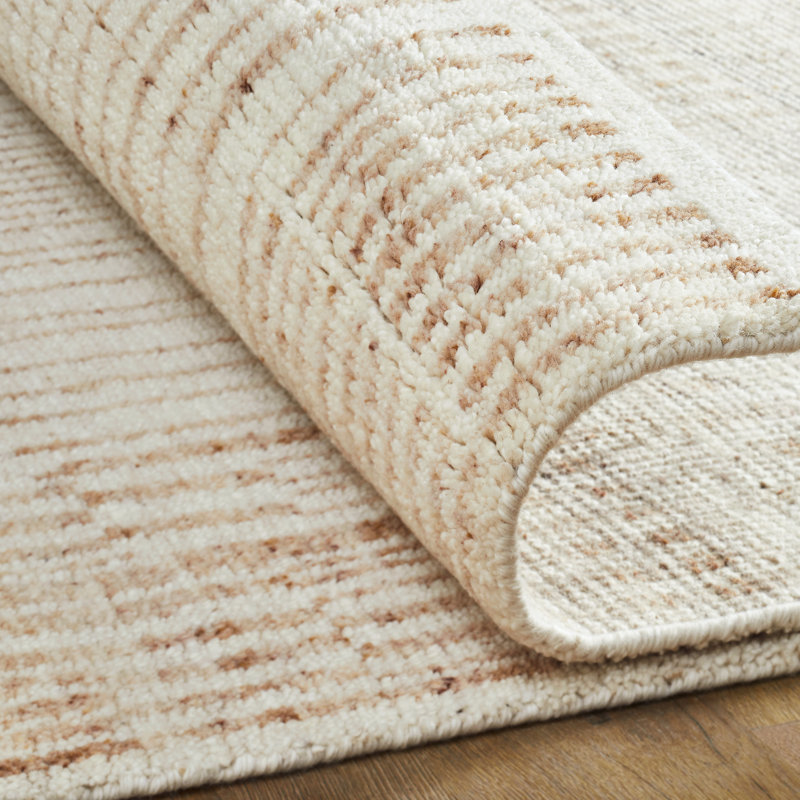 Meridian Weathered Stone Wool Hand Knotted Area Rug, Ivory/Gold, Runner 2'6" x 10'