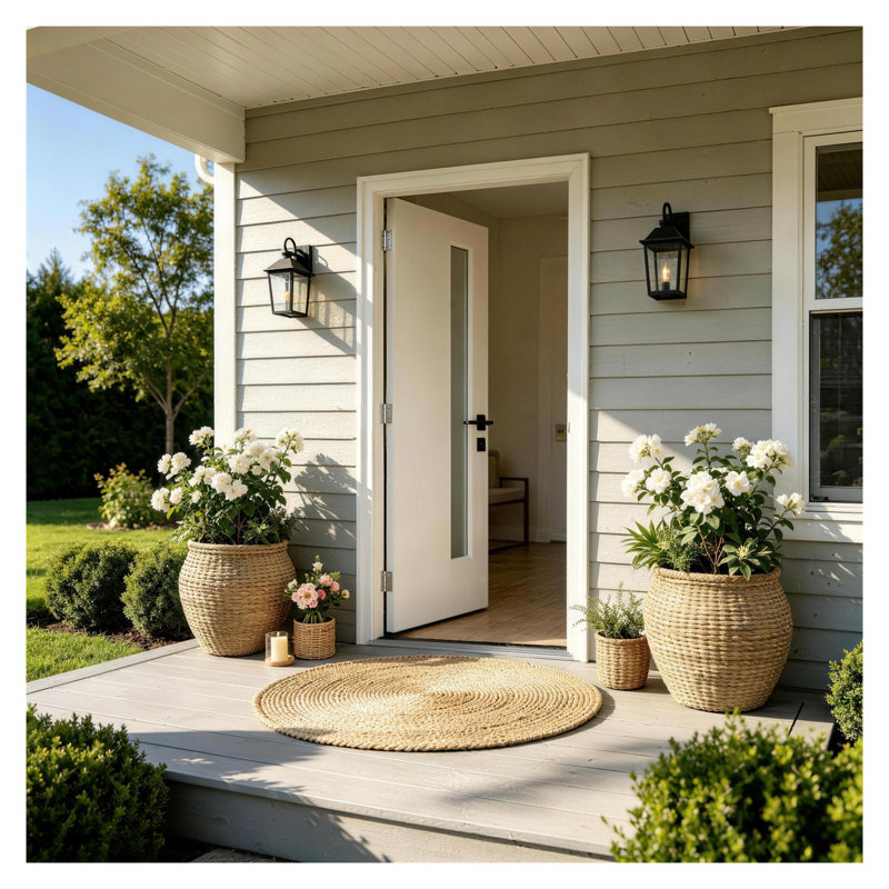 Porte avant en fibre de verre blanche 36 po x 80 po avec cadre en PVC blanc 4-9 / 16 po, White, Left Hand/Inswing