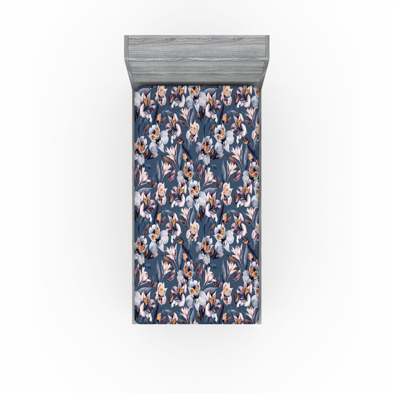 Drap-housse à motif floral Ambesonne, Drap-housse simple TG, Bleu ardoise, orange, rose / floral