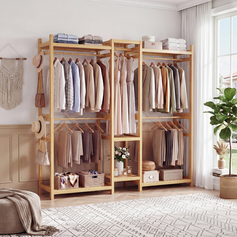 Portemanteaux, système de garde-robe avec 5 tringles pour la chambre à coucher / salle de lavage, Marron clair