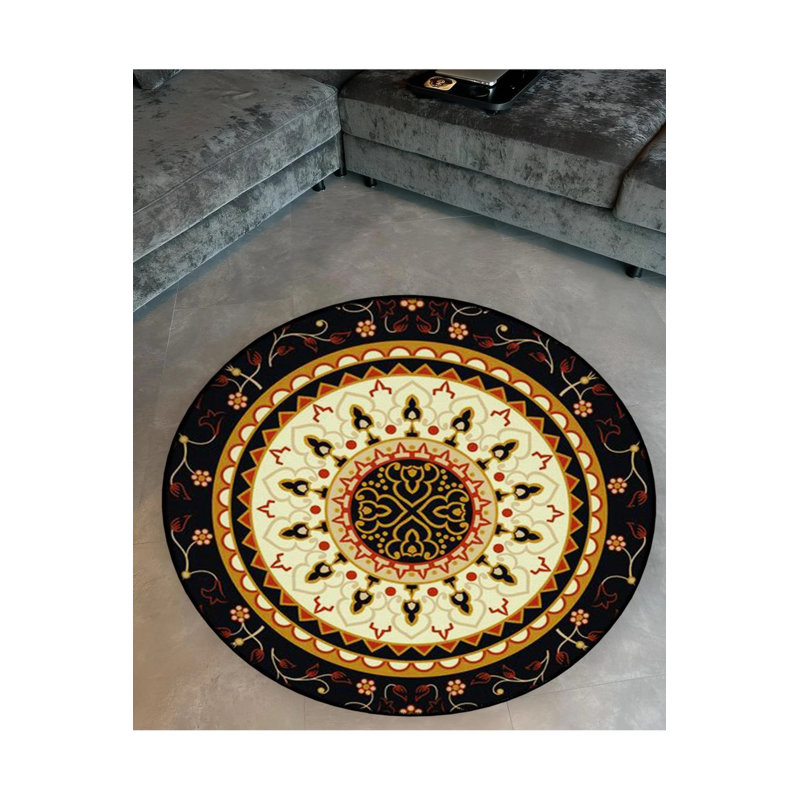 Multicolored Ethnic Patterned Woven Base Modern Decorative Carpet, Round 3'4"