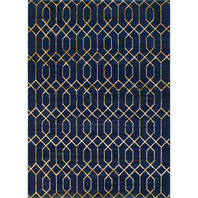 Tapis géométrique bleu / doré Corando