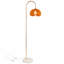 Lampe sur pied arquée avec abat-jour en lattes de bois et base en marbre