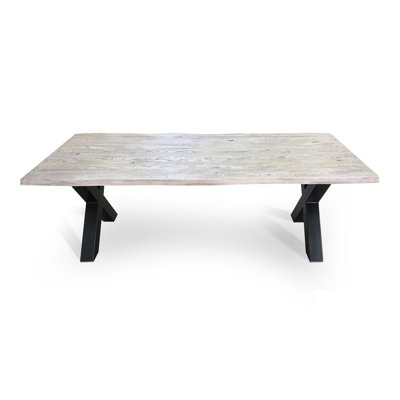 Oak Solid Wood Top Metal Base Dining Table