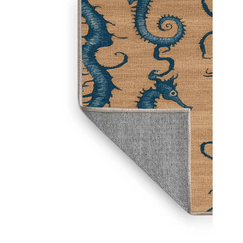  Washable Seahorses Nautical Area Rug, Carré 3 pi