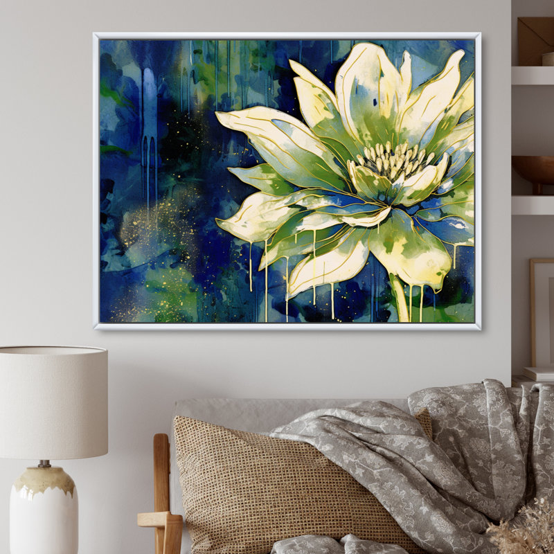 Vert, bleu, lotus, reflets, H 24 po x l 32 po x P 1 po, Toile blanche