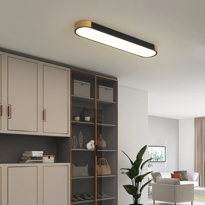 Masek 1 - Light 27.5" Simple Rectangle LED Flush Mount, Black/Gold