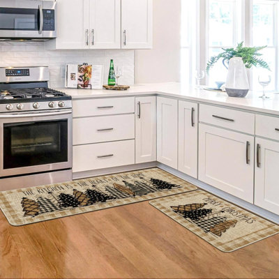 Buffalo Plaid Xmas Tree Merry Christmas Kitchen Mats Set Of 2, Winter Home Decor Low-Profile Kitchen Rugs For Floor