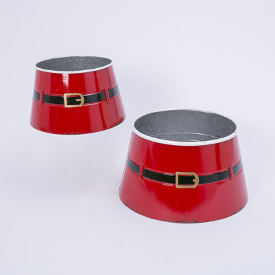 Set of 2 nesting metal Santa belt mini tree collars