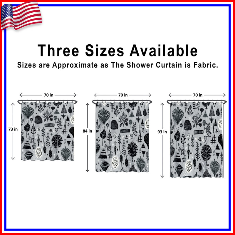 Rideaux de douche noir et blanc à motifs botaniques extra longs, 70in W x 84in H