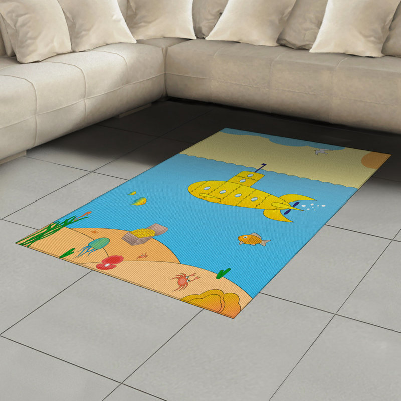 Tapis décoratif sous-marin jaune à haute densité, Rectangle— 4 pi x 5 pi 8 po