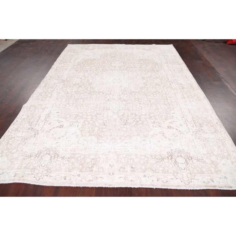 One-of-a-Kind 6'9" X 9'5" 1950s Wool Area Rug in Ivory