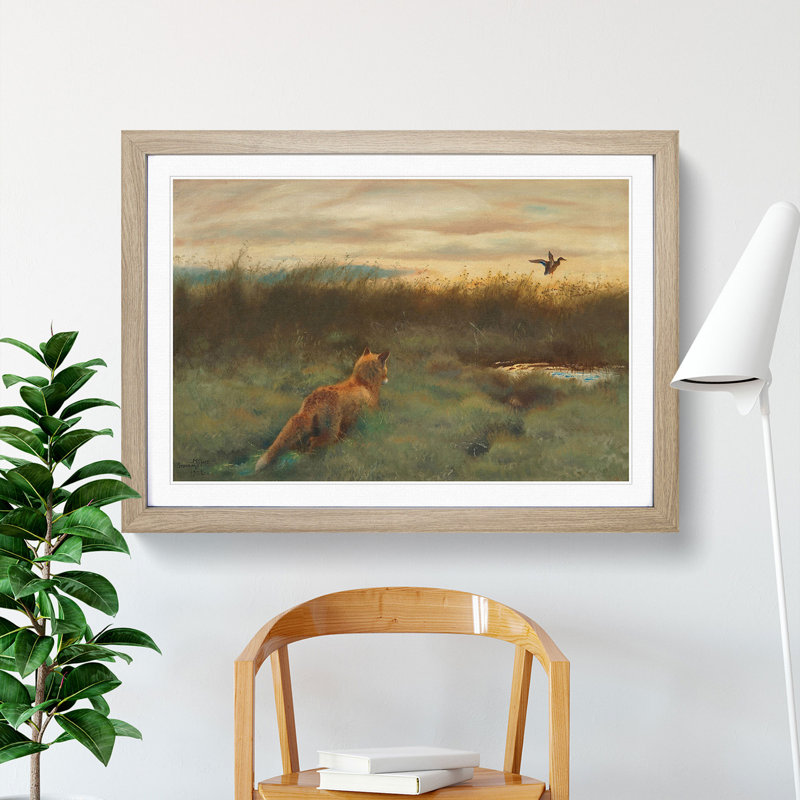 Fox and Duck by Bruno Liljefors - Picture Frame Painting, 36cm H x 48cm W x 2cm D, Oak Framed