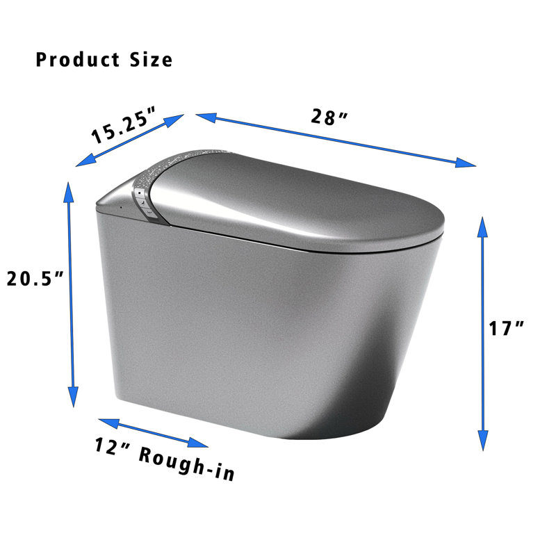 Starry Night Bidet Smart Toilet In Bathroom, Auto Open/Close Seat, Foot Sensor Activation For Flush And Functions, Led Display, Warm Water System, Matte Grey - Instant Heating Flushing Air Dryer,