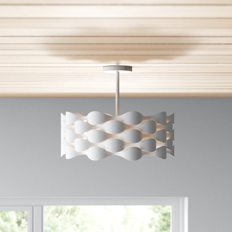Sand White Coastal Drum LED Flush Mount with Fabric Shade