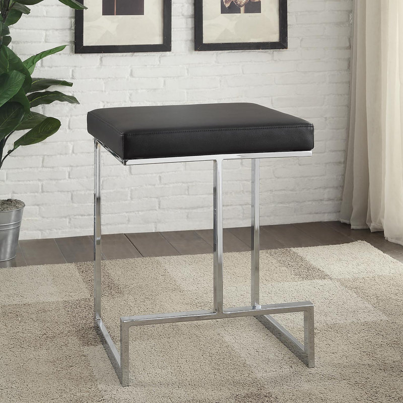Modern Black 24 Inch Space-Saving Counter Stool with Chrome Base, Black