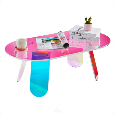 Table basse iridescente en acrylique, table d'appoint durable et élégante pour le salon, la cour et la terrasse