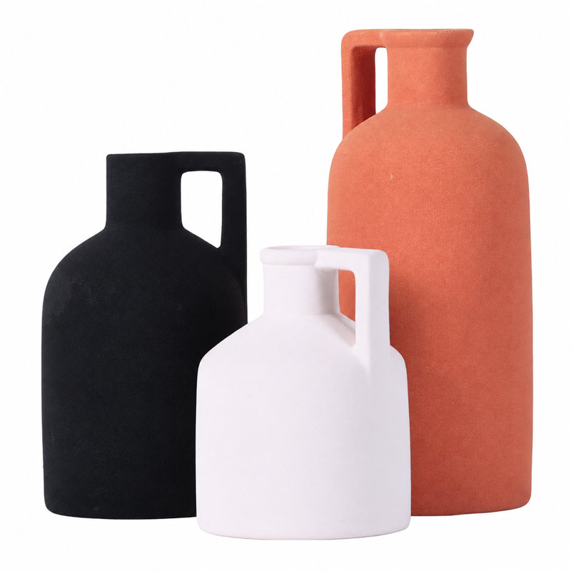 Vase sphérique orange en céramique avec poignée, Orange