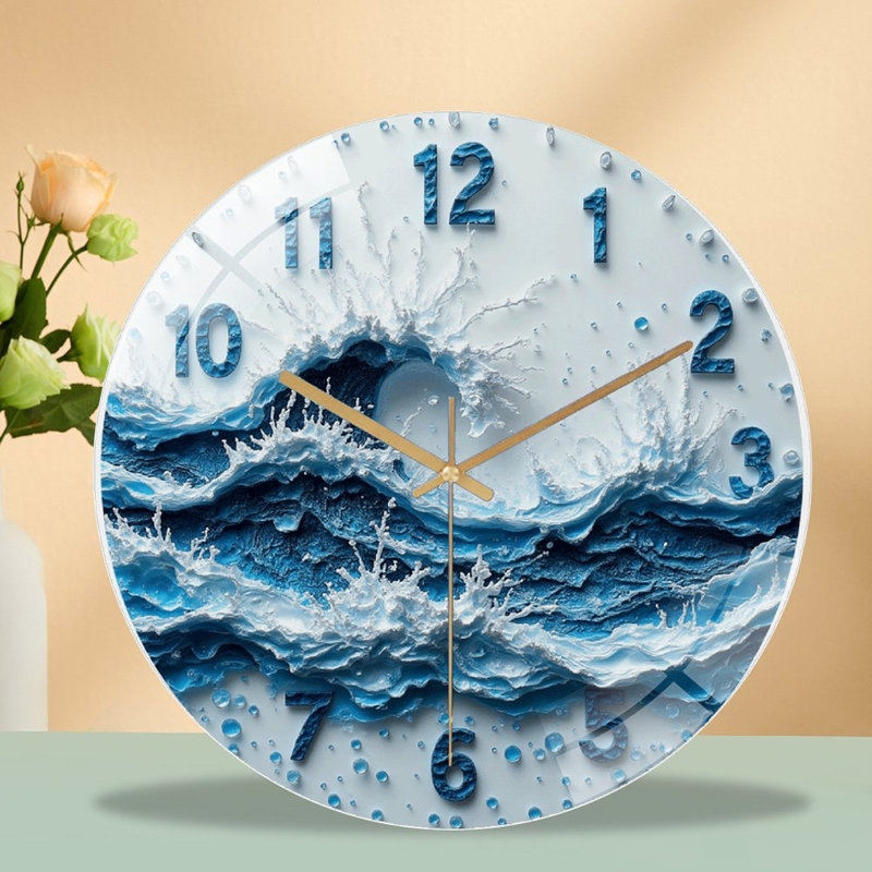 Wall Clock Decor for Home Room Art - 12'' Modern Glass Wall Clock