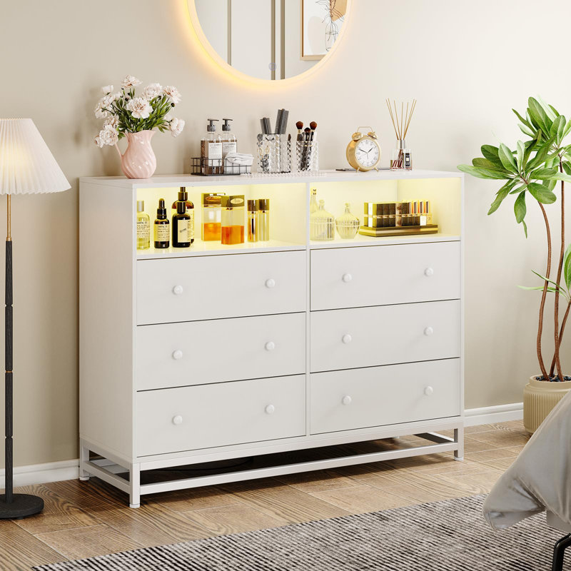 Commode 6 tiroirs avec lumière DEL, Blanc