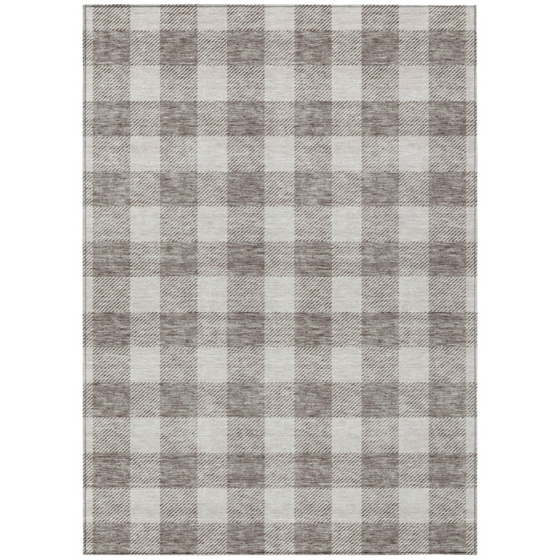HomeRoots 3' X 5' Taupe And Gray Plaid Washable Indoor Outdoor Area Rug