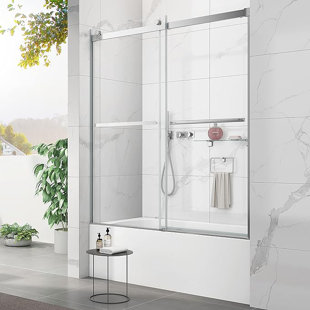 60" W x 60" H Double Sliding Semi- Frameless Shower Door with 5/16"(8mm) Clear Tempered Glass