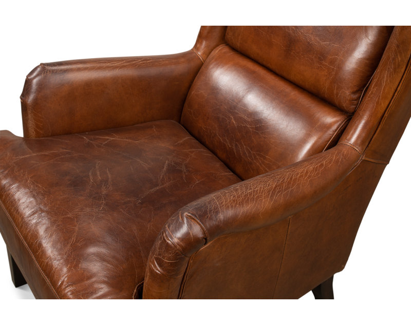 Elite Wingback Chair, Dark Brown Genuine Leather