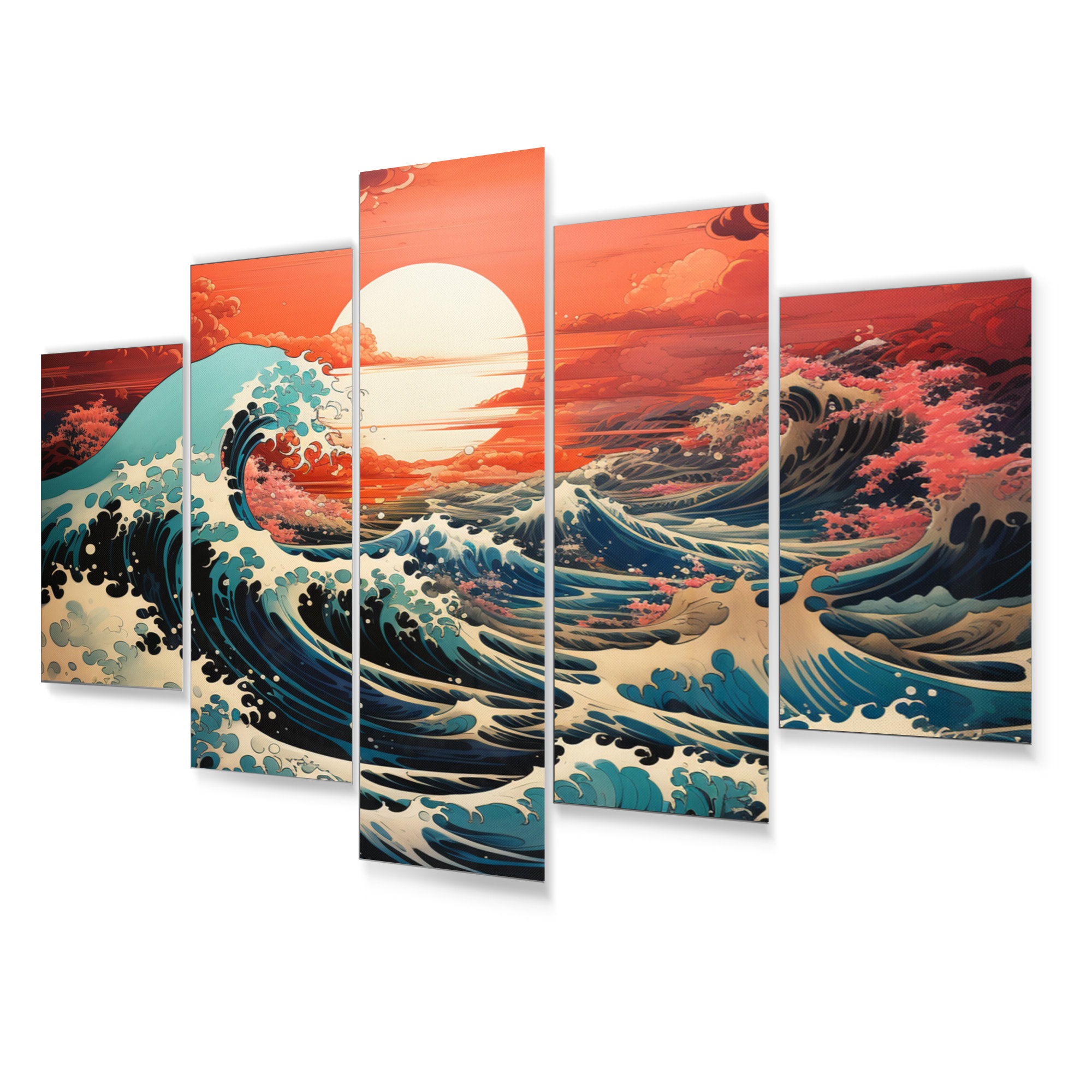 Highland Dunes Dramatic Ocean Waves I Coastal Metal Wall Art Set