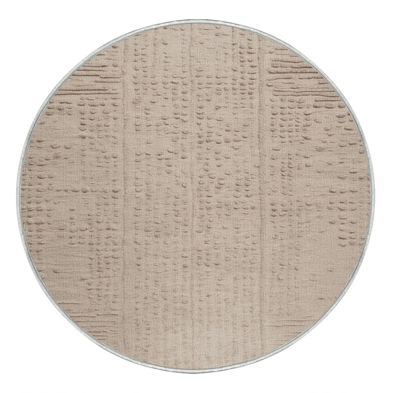 Machine Washable Abstract Beige Area Rug, Round 8'