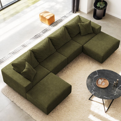 Boneless 162" Wide U-Shaped Chenille Modular Sectional Sofa With 6 Pillows