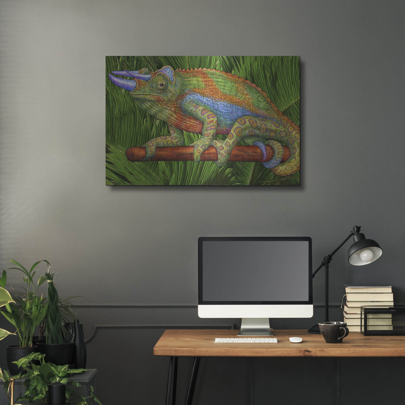  «Chameleon with Horns» par Tim Jeffs, art mural en métal, 36 po x 24 po