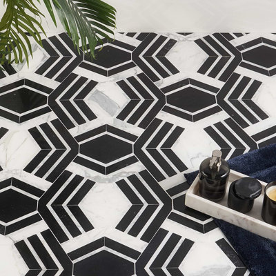 Mezzo 11x18 Polished Calacatta Marble Mosaic Tile