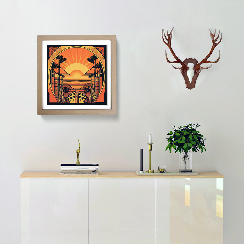 Sunrise Art Deco No.2 - Framed Print, Oak