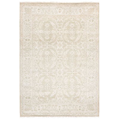 Oushak Oriental Hand-Knotted Wool Light Gray/Ivory Area Rug