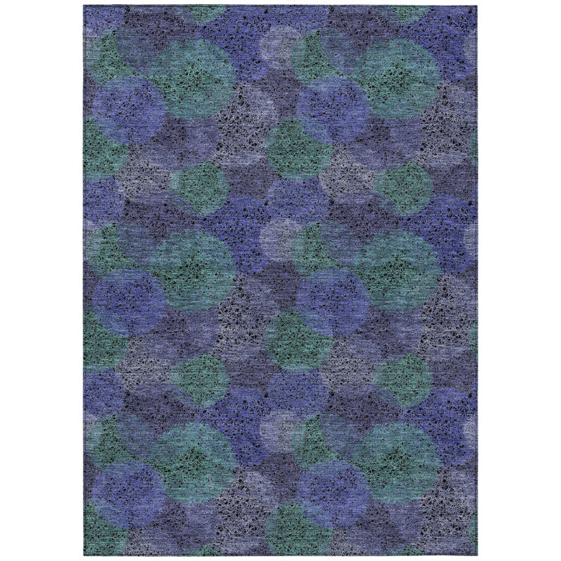 Tapis d'intérieur lavable à pois mauve et lavande 5 pi x 8 pi vert
