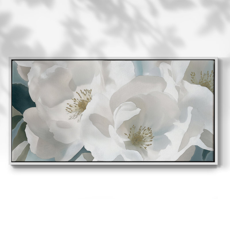 Botanical Series-CECXLIV- Toile tendue avec châssis tendue, prête à être accrochée, H 25 po x l 49 po, Blanc