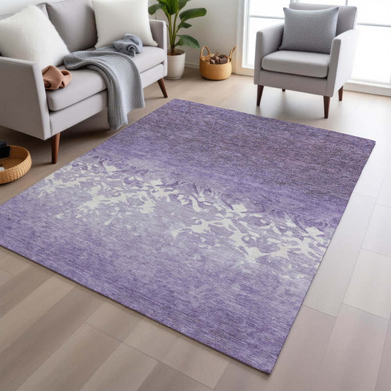 Tapis mauve lavable à la machine intérieur / extérieur Xhevrie, Rectangulaire 3 pi x 5 pi
