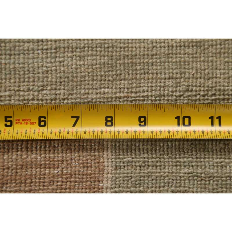 Tapis vert en laine noué à la main de conception unique 5 pi 11 po x 9 pi 2 po New Age