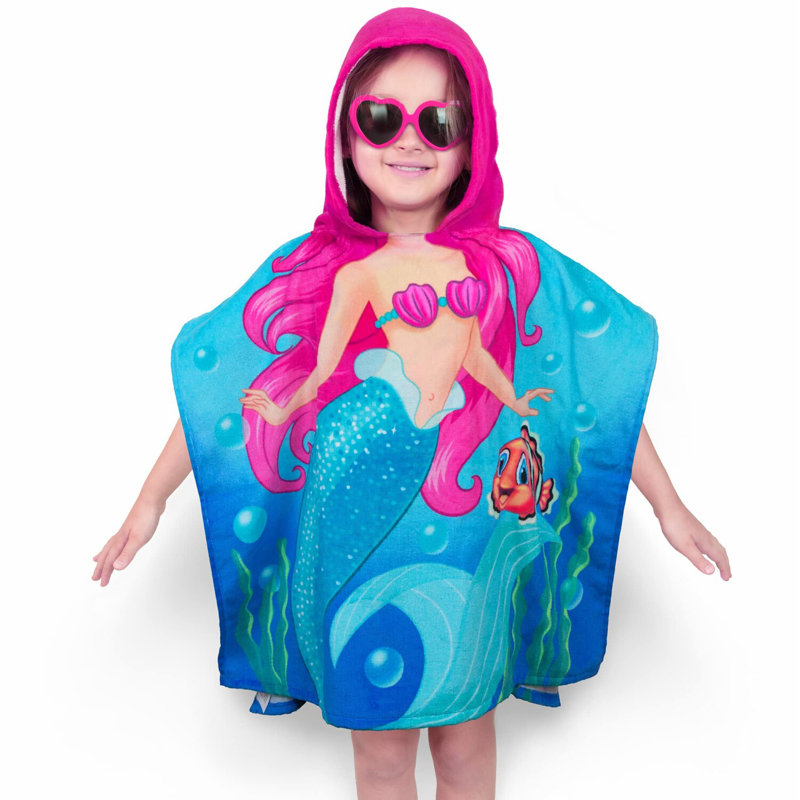 Mermaid Magic Hooded Towel - 100% Cotton Beach & Bath Poncho for Kids (2-7 Years)