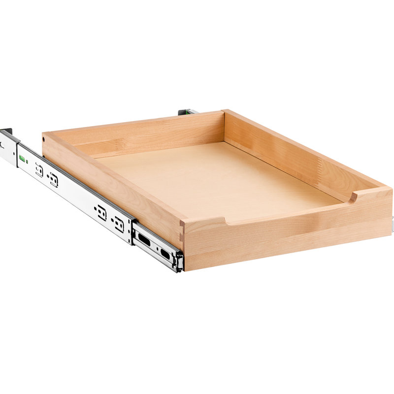 Tablette coulissante à fermeture en douceur pour organisateur d'armoire, l 17 po x P 21 po, bois, capacité de charge élevée et multiples tailles, tiroir en bois massif P 21 po, rails en métal, assemblage facile