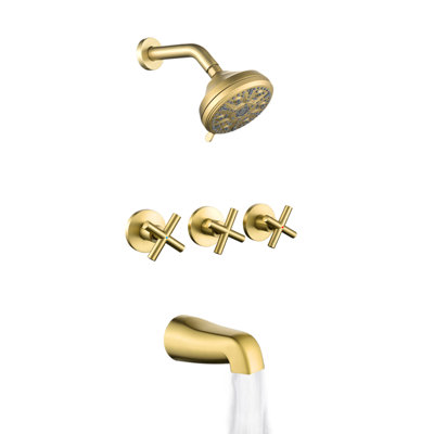 Wall-Mounted 3-Handle Tub And Shower Faucet Set 