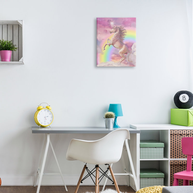 «Dazzling Unicorn Fluffy Pink Clouds Fantasy Rainbow» par Ziwei Li - impression, Toile tendue, H 20 po x l 16 po